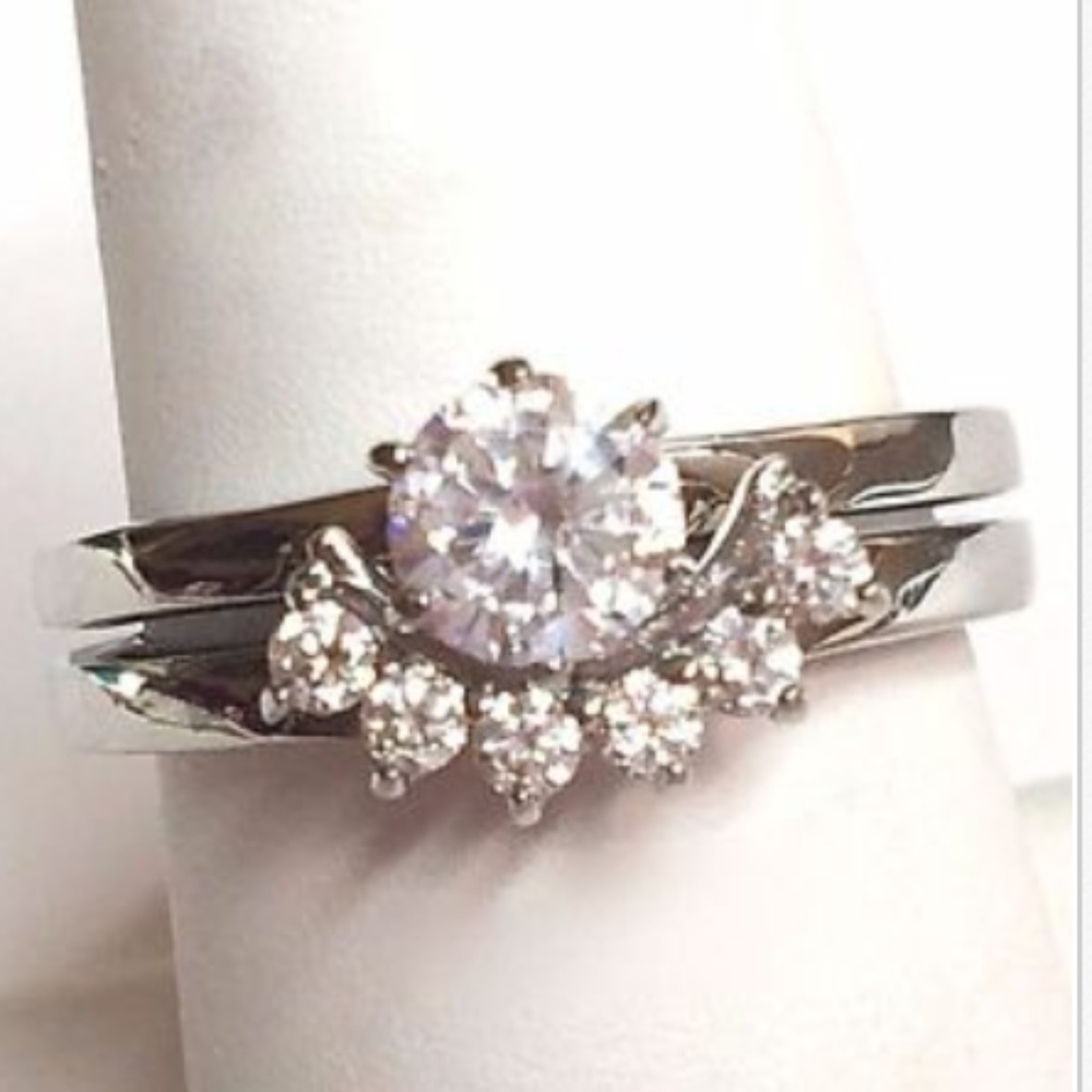 Silver Stainless Steel Wedding Ring Set Size 9 10 - Picture 6 of 8